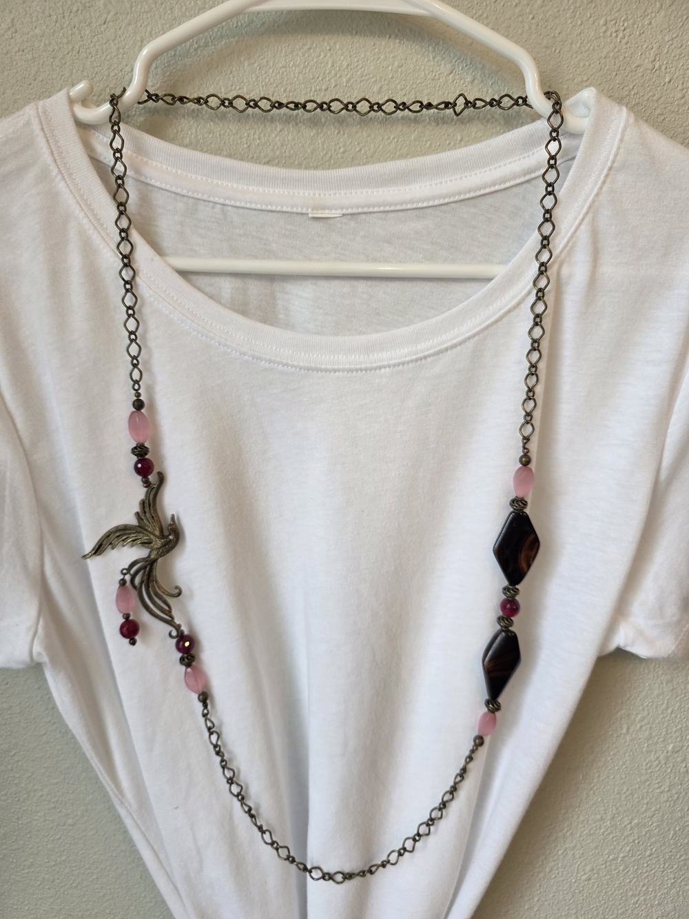 Long Pink & Brown Beaded Pendant Necklace - Women's Fashion Jewelry